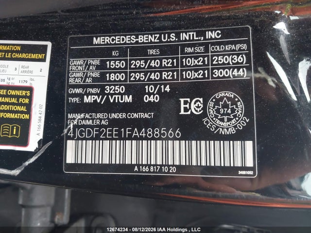 2015 Mercedes-benz Gl 350 Bluetec 4matic მანქანა იყიდება აუქციონზე, vin: 4JGDF2EE1FA488566, აუქციონის ნომერი: 12674234