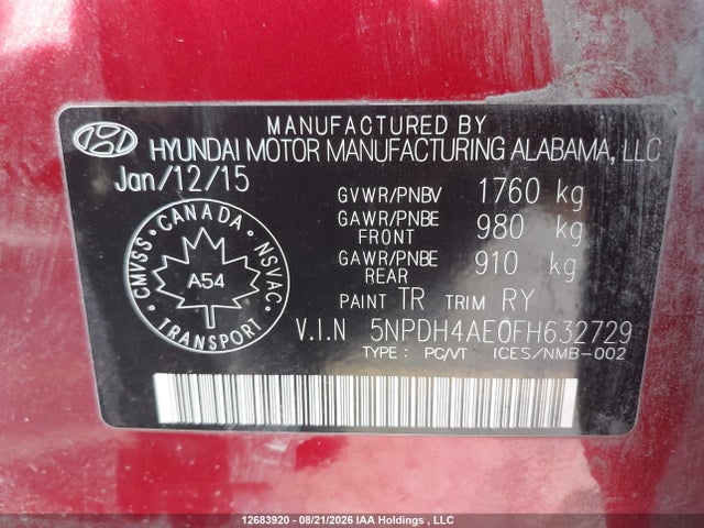 Hyundai ELANTRA GL 2015 5NPDH4AE0FH632729 Image 9