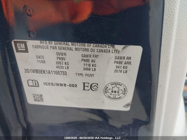 12683929 :رقم المزاد ، 2G1WB5EK1A1166733 vin ، 2010 Chevrolet Impala Lt مزاد بيع