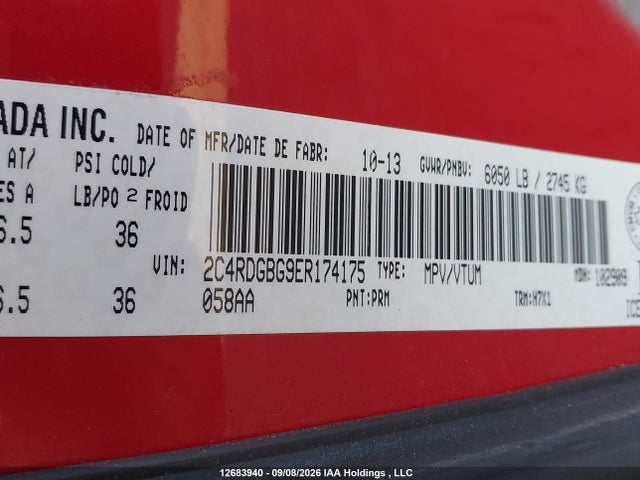 2014 Dodge Grand Caravan მანქანა იყიდება აუქციონზე, vin: 2C4RDGBG9ER174175, აუქციონის ნომერი: 12683940