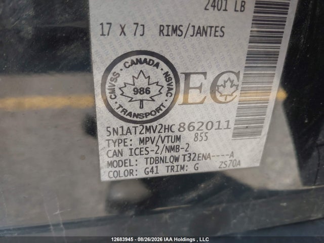 5N1AT2MV2HC862011 Nissan Rogue S/sl Platinum/sv