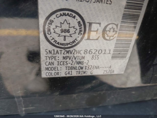 5N1AT2MV2HC862011 Nissan Rogue S/sl Platinum/sv
