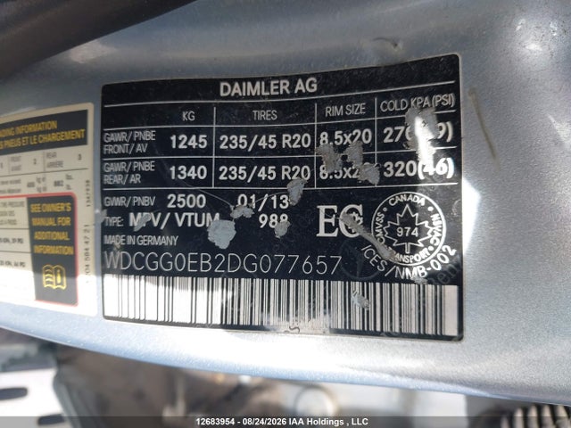 2013 Mercedes-benz Glk 250 Bluetec მანქანა იყიდება აუქციონზე, vin: WDCGG0EB2DG077657, აუქციონის ნომერი: 12683954