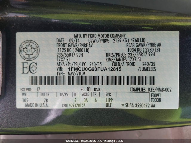Ford ESCAPE SE 2015 1FMCU0G90FUA12815 Image 18