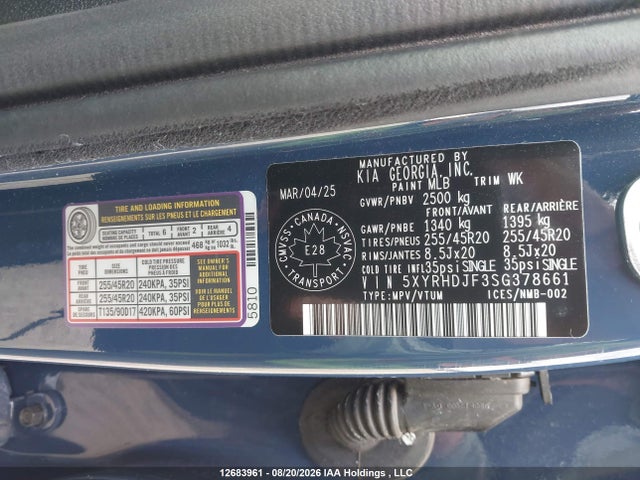2025 Kia Sorento 2.5t Ex/2.5t X-line მანქანა იყიდება აუქციონზე, vin: 5XYRHDJF3SG378661, აუქციონის ნომერი: 12683961