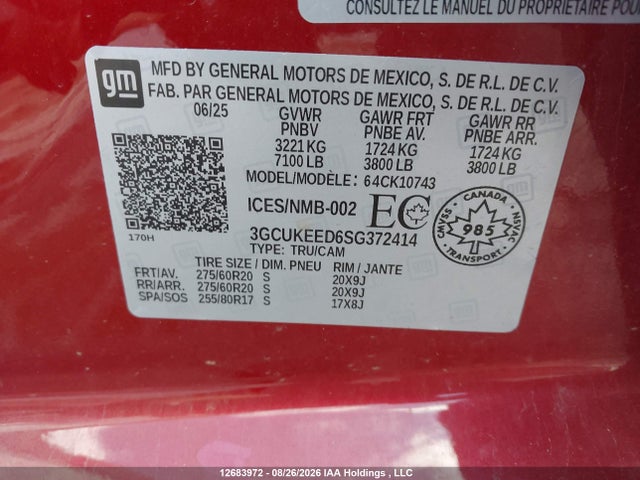 Продаж на аукціоні авто 2025 Chevrolet Silverado 1500, vin: 3GCUKEED6SG372414, номер лоту: 12683972