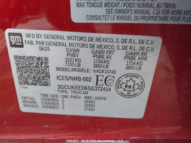 Продаж на аукціоні авто 2025 Chevrolet Silverado 1500, vin: 3GCUKEED6SG372414, номер лоту: 12683972