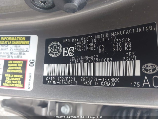 2T1BURHEXKC240683 Toyota Corolla L/le/xle/se/xse