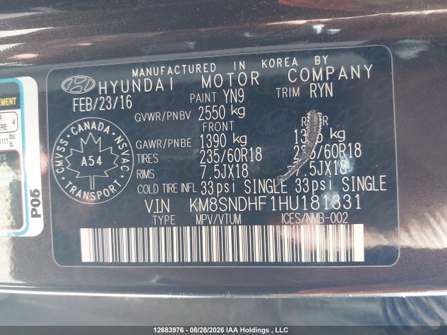 Продажа на аукционе авто 2017 Hyundai Santa Fe Xl Luxury, vin: KM8SNDHF1HU181331, номер лота: 12683976