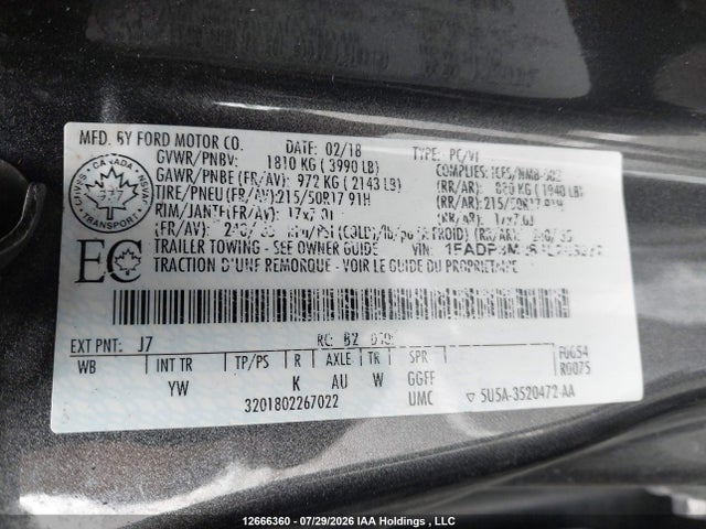 1FADP3M28JL263272 Ford FOCUS SEL