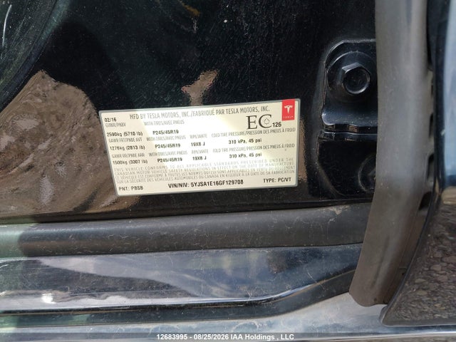 Tesla Model S 60/70/75/85 2016 5YJSA1E16GF129708 Image 9