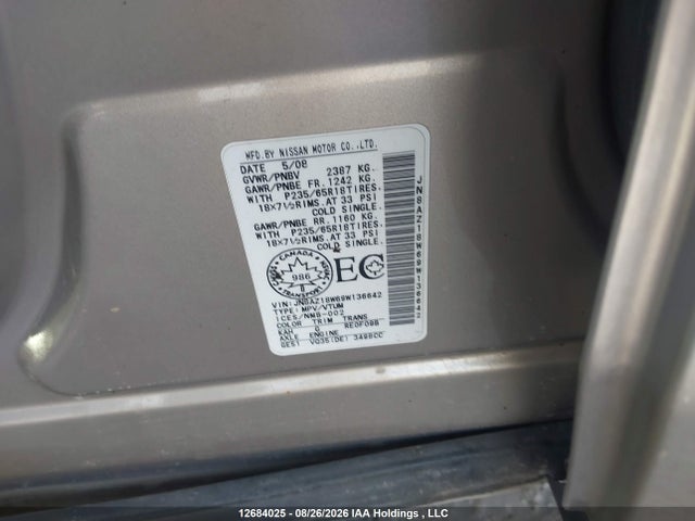 Продаж на аукціоні авто 2009 Nissan Murano, vin: JN8AZ18W69W136642, номер лоту: 12684025