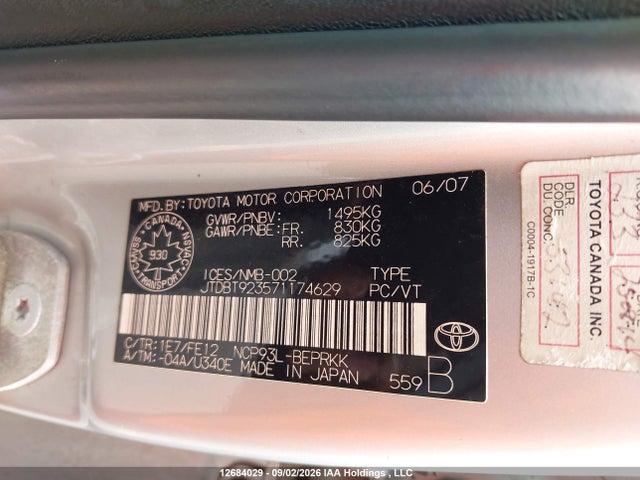 Продажа на аукционе авто 2007 Toyota Yaris, vin: JTDBT923571174629, номер лота: 12684029