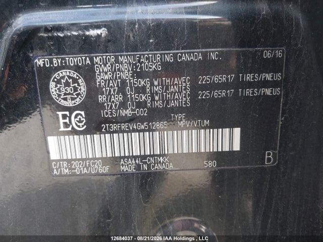 Toyota Rav4 Xle 2016 2T3RFREV4GW512865 Image 9