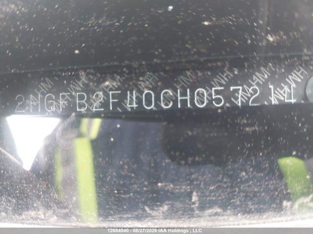 12684040 :رقم المزاد ، 2HGFB2F40CH057214 vin ، 2012 Honda Civic Lx مزاد بيع