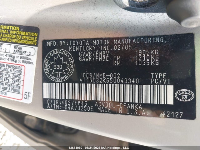 12684060 :رقم المزاد ، 4T1BE32K65U049340 vin ، 2005 Toyota Camry مزاد بيع