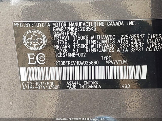 Aukcja sprzedaży 2013 Toyota Rav4 Le, vin: 2T3BFREV1DW035860, numer aukcji: 12684070