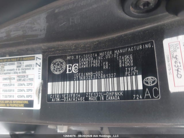 Auction sale of the 2007 Toyota Matrix Wagon, vin: 2T1KR32E37C681327, lot number: 12684076