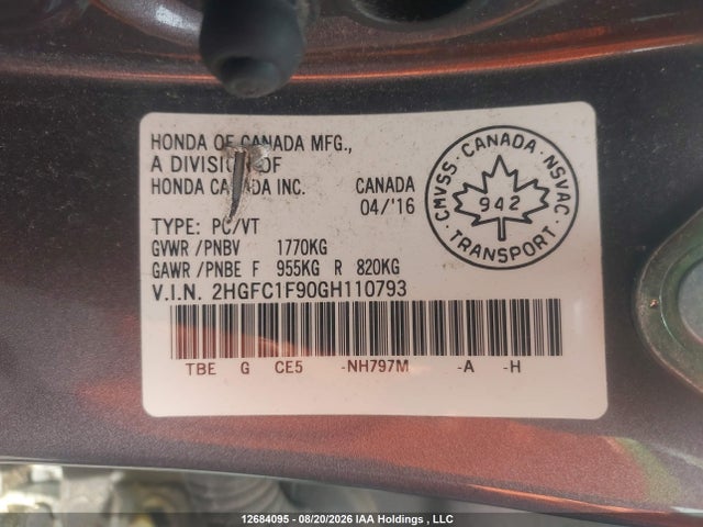 Honda Civic Touring 2016 2HGFC1F90GH110793 Image 19