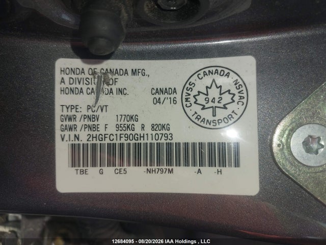 Honda Civic Touring 2016 2HGFC1F90GH110793 Image 9