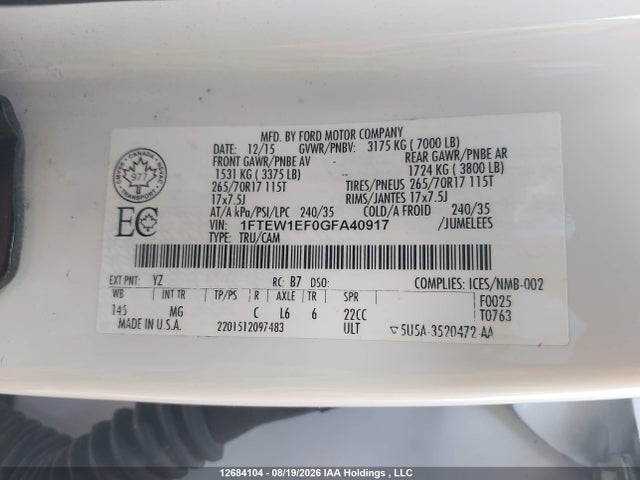 Ford F150 Supercrew 2016 1FTEW1EF0GFA40917 Image 9