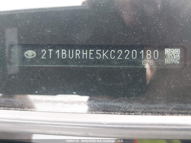 12684116 :رقم المزاد ، 2T1BURHE5KC220180 vin ، 2019 Toyota Corolla L/le/xle/se/xse مزاد بيع