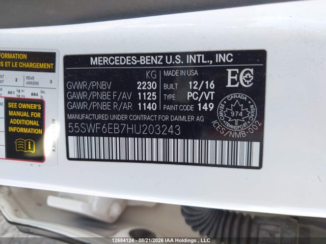 55SWF6EB7HU203243 Mercedes-Benz Amg C 43 4matic