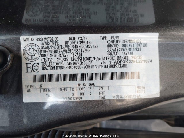 1FADP3K27FL271874 Ford FOCUS SE