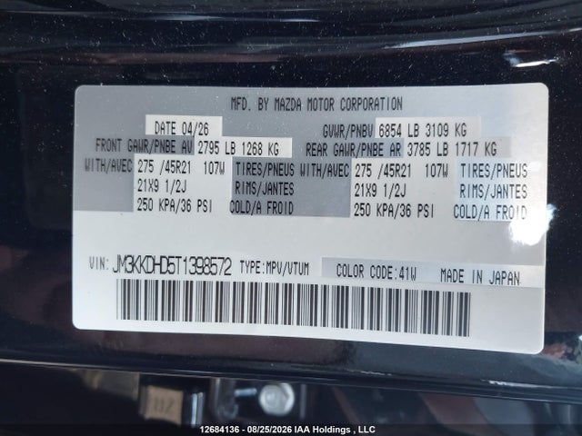 Aukcja sprzedaży 2026 Mazda Cx-90 S-premium Sport, vin: JM3KKDHD5T1398572, numer aukcji: 12684136