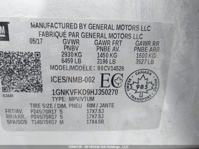 Chevrolet Traverse Ls 2017 1GNKVFKD9HJ350270 Image 9