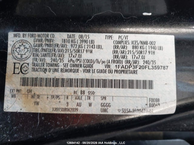 Продажа на аукционе авто 2015 Ford Focus Se, vin: 1FADP3F20FL359787, номер лота: 12684142