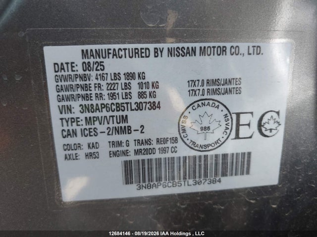 3N8AP6CB5TL307384 Nissan Kicks Sv Awd Cvt