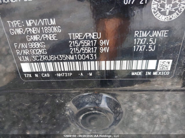 3CZRU6H35NM100431 Honda HR-V LX