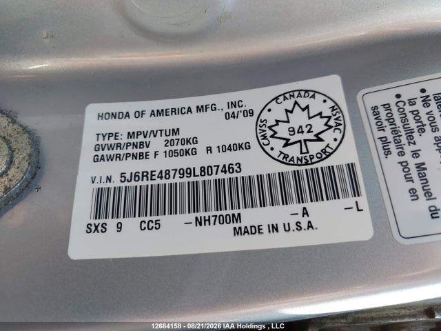 Продаж на аукціоні авто 2009 Honda Cr-v Ex-l, vin: 5J6RE48799L807463, номер лоту: 12684158
