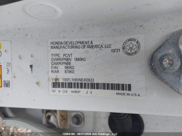 Honda Civic 2022 19XFL1H8XNE400633 Image 9