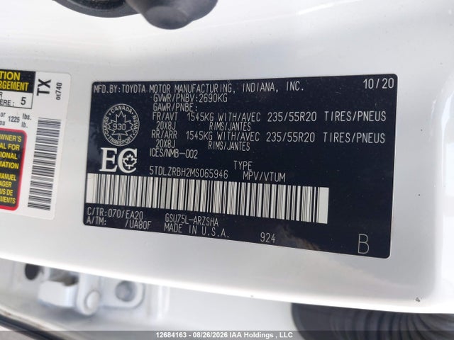 Toyota Highlander Xse 2021 5TDLZRBH2MS065946 Image 9