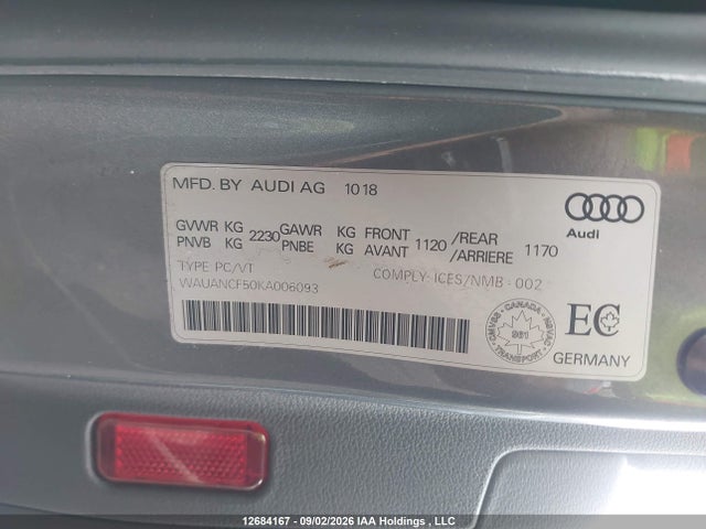 12684167 :رقم المزاد ، WAUANCF50KA006093 vin ، 2019 Audi A5 Premium مزاد بيع