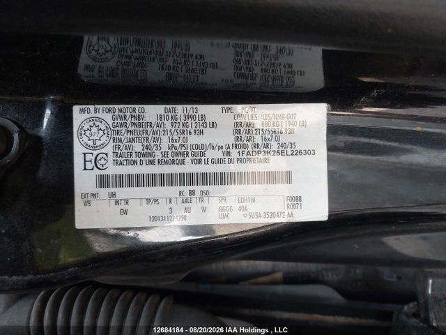 12684184 :رقم المزاد ، 1FADP3K25EL226303 vin ، 2014 Ford Focus Se مزاد بيع