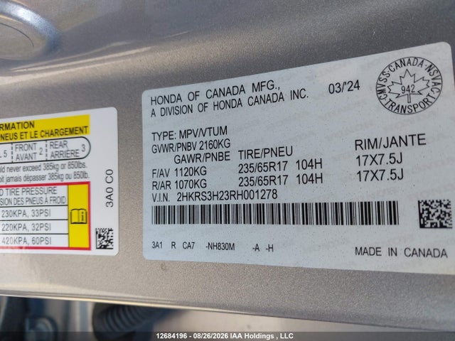 Honda CR-V LX 2024 2HKRS3H23RH001278 Image 19