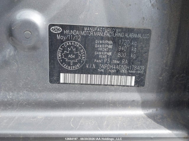 Продаж на аукціоні авто 2013 Hyundai Elantra Gls/limited, vin: 5NPDH4AE5DH178409, номер лоту: 12684197