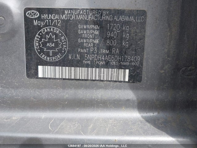 Продаж на аукціоні авто 2013 Hyundai Elantra Gls/limited, vin: 5NPDH4AE5DH178409, номер лоту: 12684197