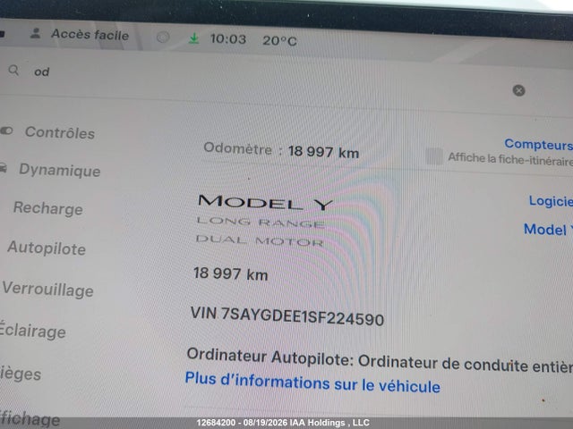 2025 Tesla Model Y მანქანა იყიდება აუქციონზე, vin: 7SAYGDEE1SF224590, აუქციონის ნომერი: 12684200
