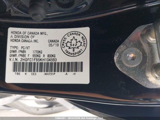 Honda Civic Touring 2019 2HGFC1F95KH104593 Image 18