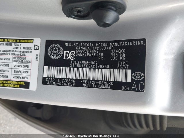 12684227 :رقم المزاد ، 2T1BU4EE2AC199858 vin ، 2010 Toyota Corolla Ce مزاد بيع