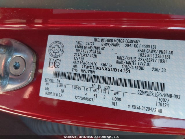 1FMCU9GNXSUB14151 Ford Escape Active
