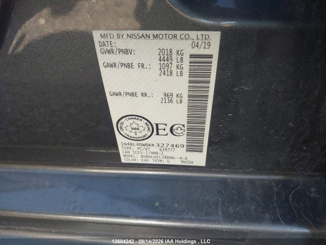 Nissan Altima 2.5 Sv 2019 1N4BL4DW6KN327469 Image 9