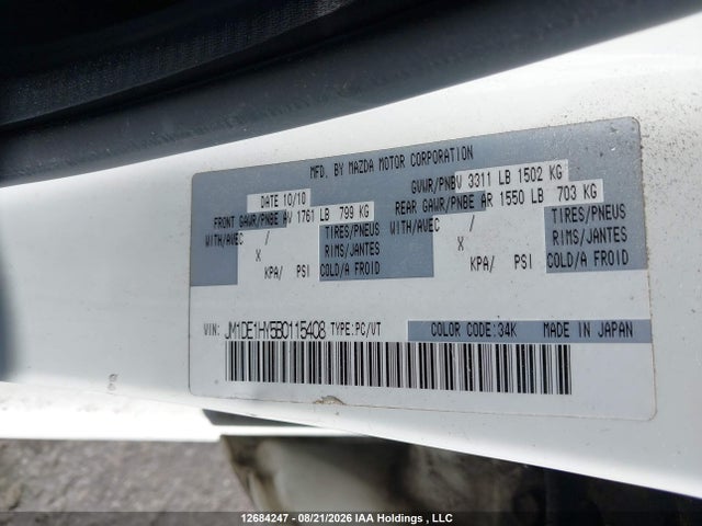 12684247 :رقم المزاد ، JM1DE1HY5B0115408 vin ، 2011 Mazda Mazda2 مزاد بيع