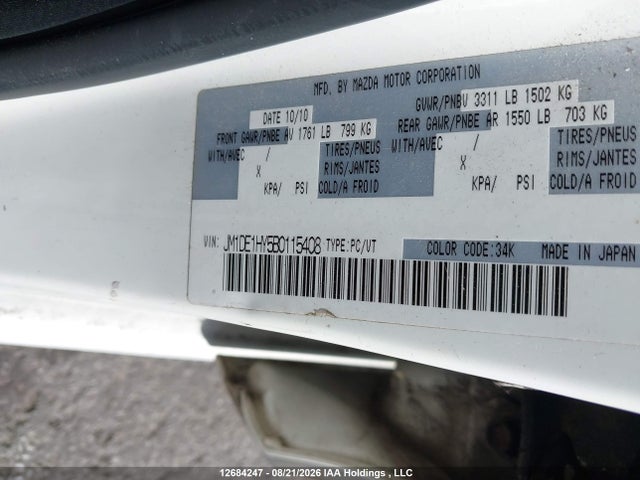 12684247 :رقم المزاد ، JM1DE1HY5B0115408 vin ، 2011 Mazda Mazda2 مزاد بيع