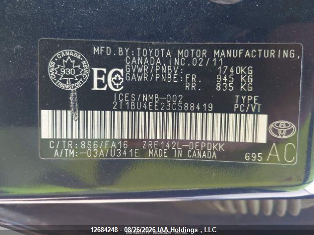 Продаж на аукціоні авто 2011 Toyota Corolla, vin: 2T1BU4EE2BC588419, номер лоту: 12684248