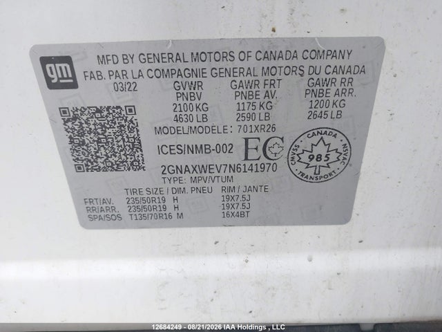 2GNAXWEV7N6141970 Chevrolet EQUINOX RS